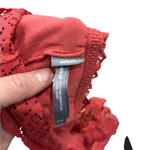 Aerie Triangle Bralette Bra Cross Racerback Floral Lace Red Burgundy Large - Picture 4 of 4